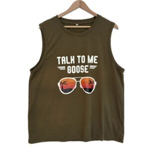 Talk to Me Goose Graphic Muscle Tank Top Women Size 2XL Olive Sunset Sunglasses